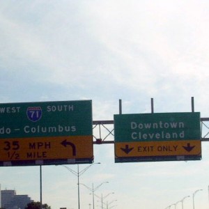 Driving on I-90 into Downtown Cleveland